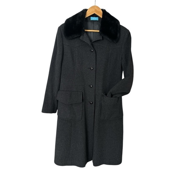 Barney’s NY Vintage Wool/Cashmere Coat, Detachable Faux Fur Collar, 42 (US S) - Picture 4 of 12